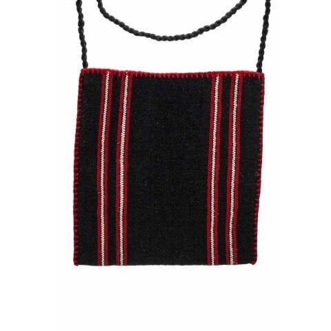 Koç Boynuzu Motifli Dimi Dokuma Siyah Büyük Çanta