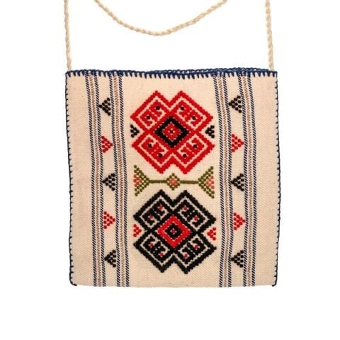 Koç Boynuzu Motifli Dimi Dokuma Bej Büyük Çanta