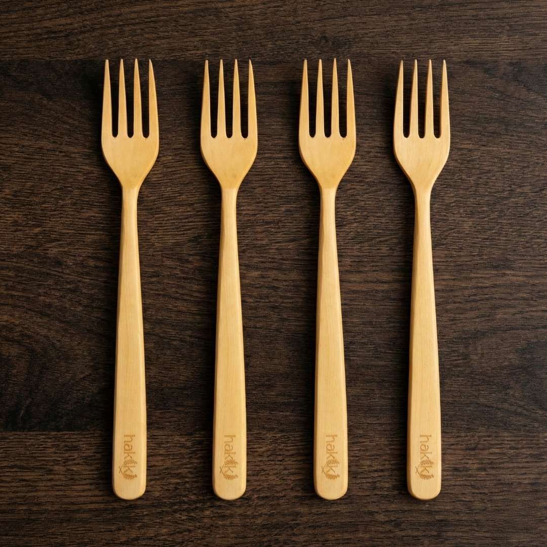 4 Parça Şimşir El İşçiliği Çatal Takımı 18 Cm