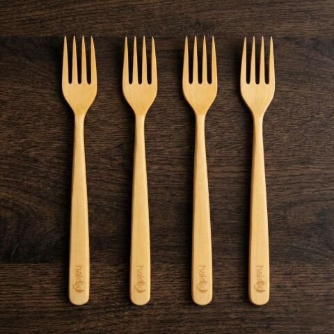 4 Parça Şimşir El İşçiliği Çatal Takımı 18 Cm