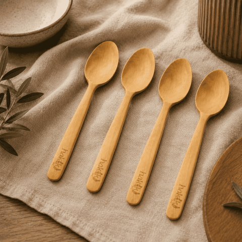Kişiye Özel 4 Parça El Yapımı Şimşir Tatlı Kaşığı 17 Cm