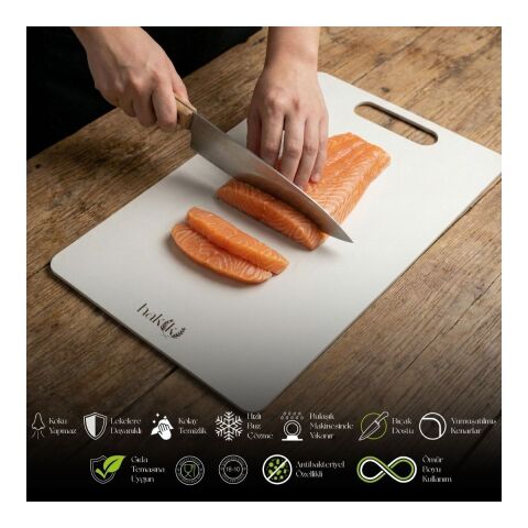 304 Antibakteriyel 1,5 Mm Kalınlığında Çelik Kesme Tahtası 28x38 Cm