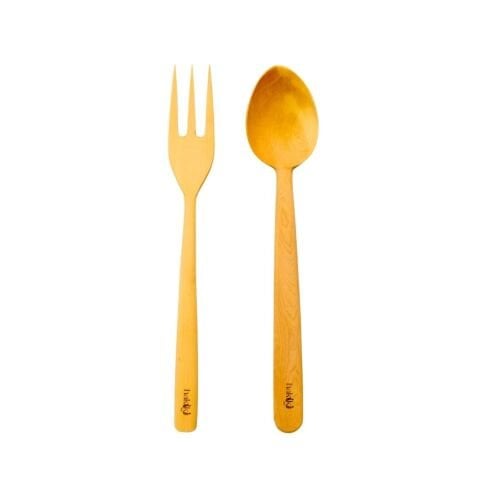 Personalized Boxwood Spoon and Fork Set, 30 cm