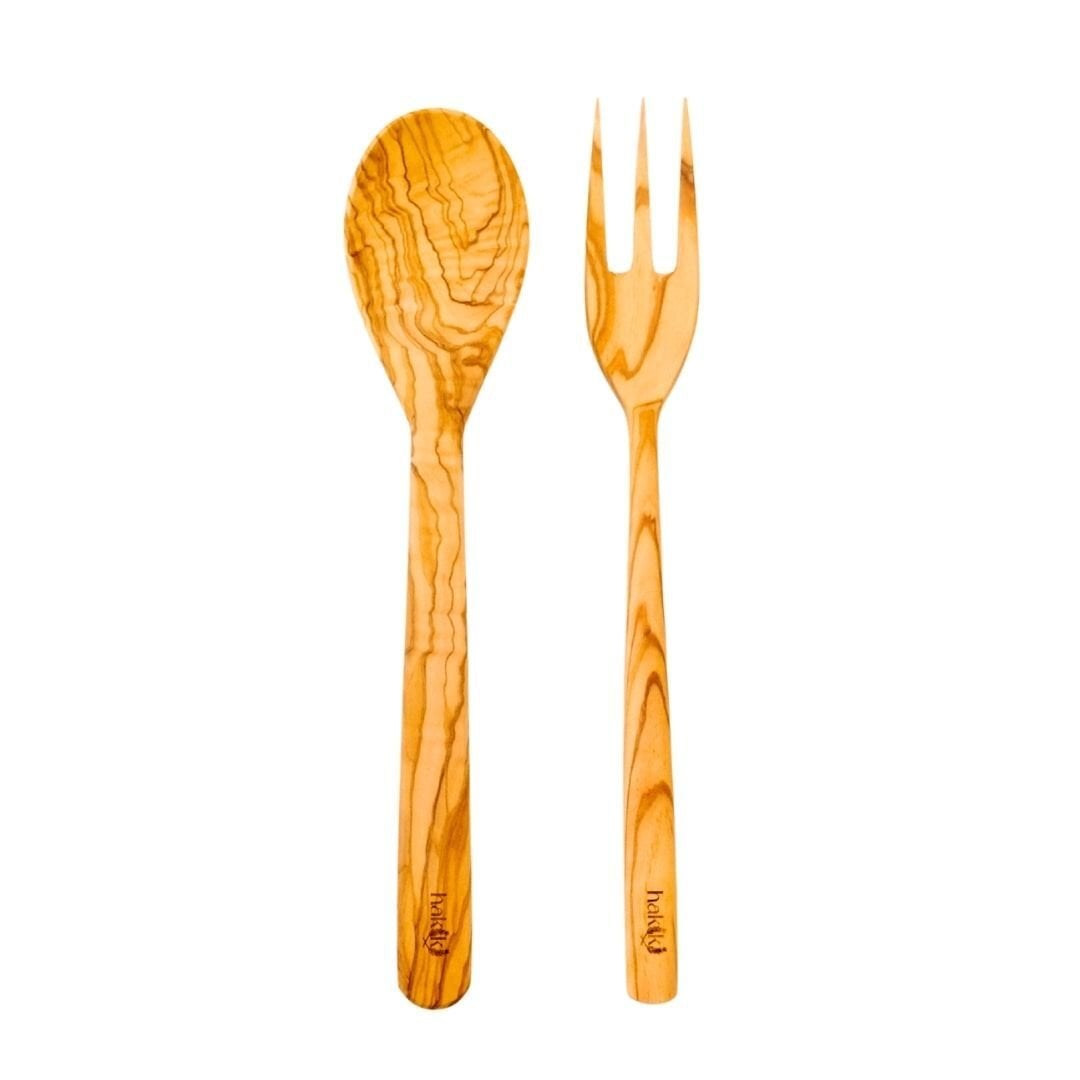 Personalized Olive Fork and Spoon Set, 2 Pieces, 30 cm