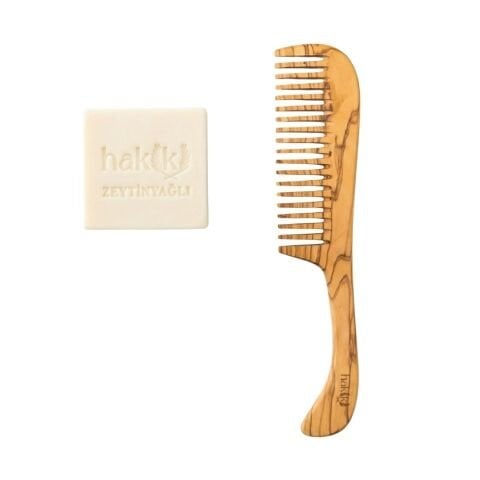 Doğal Zeytinyağlı Sabun & Saplı Zeytin Tarak Seti | %100 Yemeklik Zeytinyağı ile Doğal Saç ve Cilt Bakımı