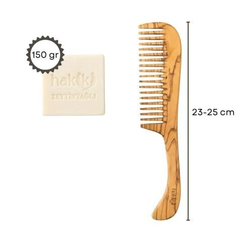 Doğal Zeytinyağlı Sabun & Saplı Zeytin Tarak Seti | %100 Yemeklik Zeytinyağı ile Doğal Saç ve Cilt Bakımı