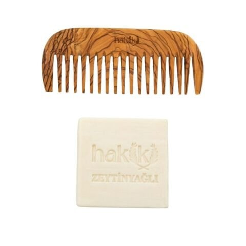 Zeytin Geniş Dişli Tarak & Zeytinyağı Sabunu Seti | %100 Yemeklik Zeytinyağı ile Doğal Saç ve Cilt Bakımı