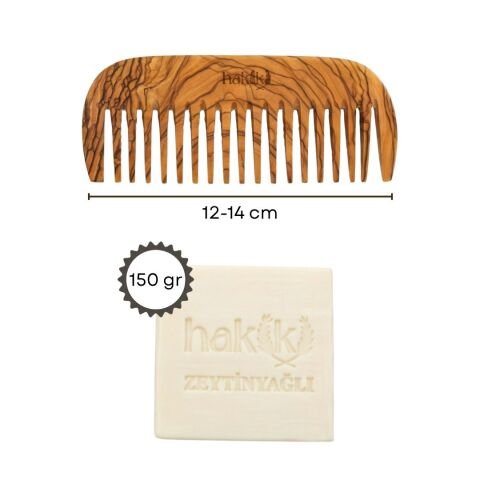 Zeytin Geniş Dişli Tarak & Zeytinyağı Sabunu Seti | %100 Yemeklik Zeytinyağı ile Doğal Saç ve Cilt Bakımı