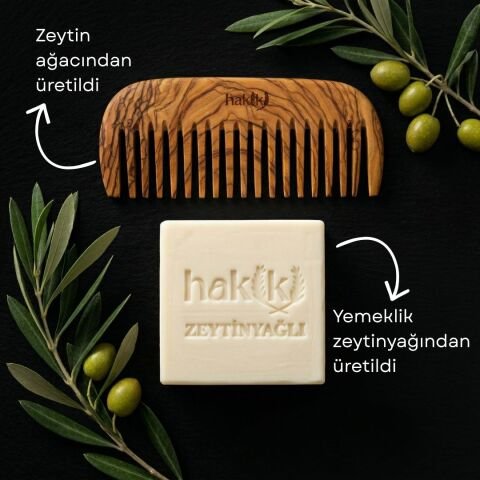 Zeytin Geniş Dişli Tarak & Zeytinyağı Sabunu Seti | %100 Yemeklik Zeytinyağı ile Doğal Saç ve Cilt Bakımı