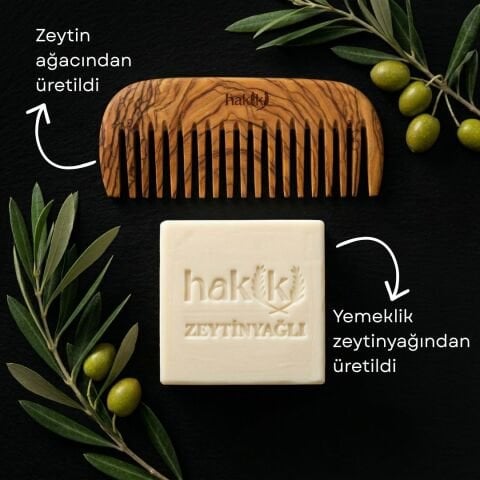 Zeytin Geniş Dişli Tarak & Zeytinyağı Sabunu Seti | %100 Yemeklik Zeytinyağı ile Doğal Saç ve Cilt Bakımı