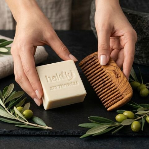 Zeytin Geniş Dişli Tarak & Zeytinyağı Sabunu Seti | %100 Yemeklik Zeytinyağı ile Doğal Saç ve Cilt Bakımı