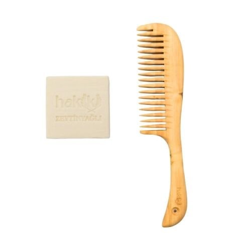 Saplı Şimşir Tarak & Zeytinyağı Sabunu Seti | %100 Yemeklik Zeytinyağı ile Doğal Saç ve Cilt Bakımı