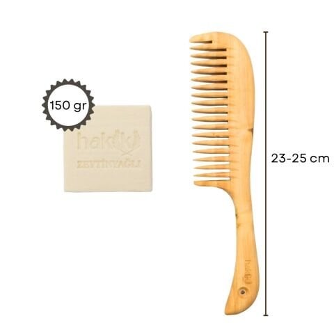 Saplı Şimşir Tarak & Zeytinyağı Sabunu Seti | %100 Yemeklik Zeytinyağı ile Doğal Saç ve Cilt Bakımı