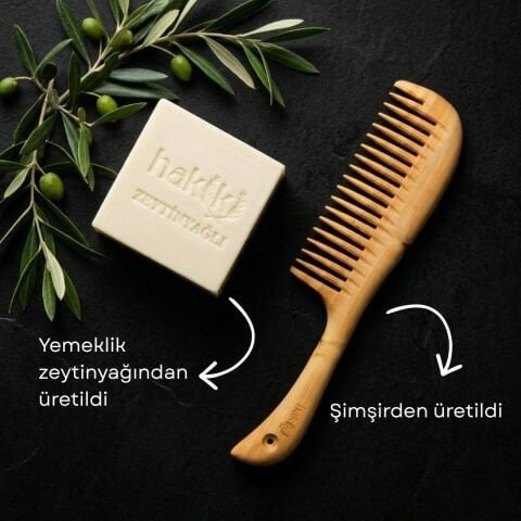 Saplı Şimşir Tarak & Zeytinyağı Sabunu Seti | %100 Yemeklik Zeytinyağı ile Doğal Saç ve Cilt Bakımı