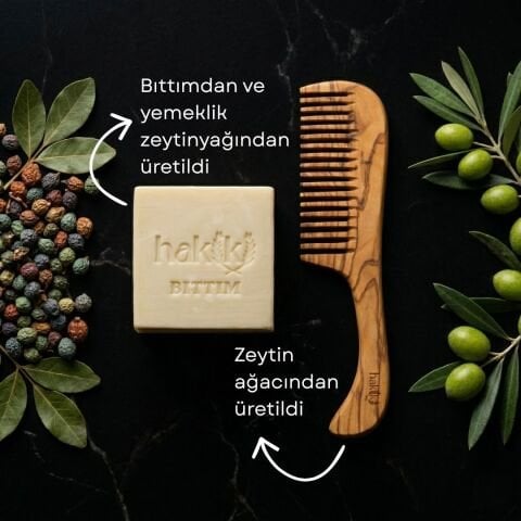 Zeytin Saplı Tarak & Bıttım Sabunu Seti | Bıttım ve Yemeklik Zeytinyağı ile Doğal Saç ve Cilt Bakımı