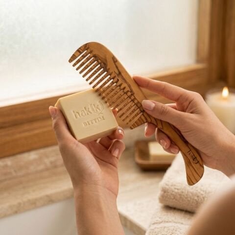 Zeytin Saplı Tarak & Bıttım Sabunu Seti | Bıttım ve Yemeklik Zeytinyağı ile Doğal Saç ve Cilt Bakımı