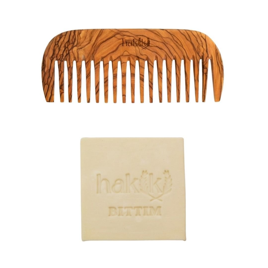 Zeytin Geniş Dişli Tarak & Bıttım Sabunu Seti | Bıttım ve Yemeklik Zeytinyağı ile Doğal Saç ve Cilt Bakımı