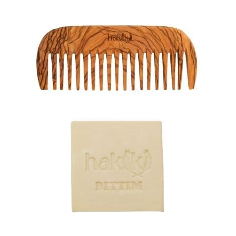 Zeytin Geniş Dişli Tarak & Bıttım Sabunu Seti | Bıttım ve Yemeklik Zeytinyağı ile Doğal Saç ve Cilt Bakımı