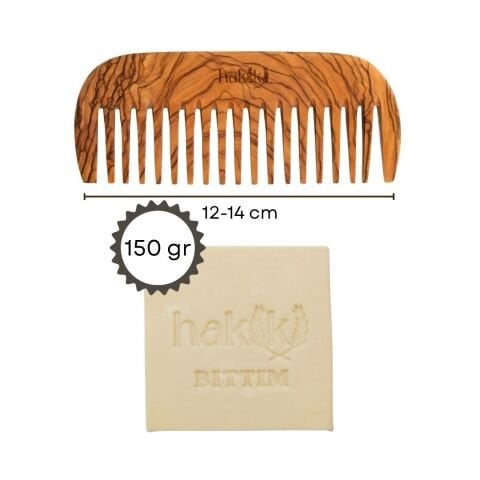 Zeytin Geniş Dişli Tarak & Bıttım Sabunu Seti | Bıttım ve Yemeklik Zeytinyağı ile Doğal Saç ve Cilt Bakımı