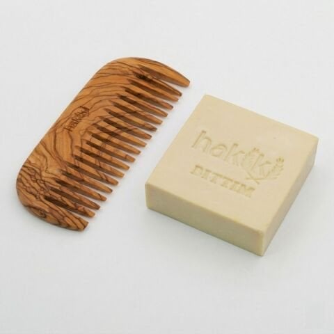 Zeytin Geniş Dişli Tarak & Bıttım Sabunu Seti | Bıttım ve Yemeklik Zeytinyağı ile Doğal Saç ve Cilt Bakımı