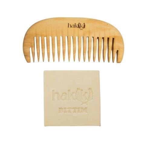 Geniş Dişli Şimşir Tarak & Bıttım Sabunu Seti | Bıttım ve Yemeklik Zeytinyağı ile Doğal Saç ve Cilt Bakımı