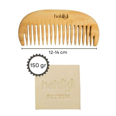 Geniş Dişli Şimşir Tarak & Bıttım Sabunu Seti | Bıttım ve Yemeklik Zeytinyağı ile Doğal Saç ve Cilt Bakımı