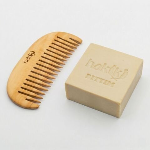 Geniş Dişli Şimşir Tarak & Bıttım Sabunu Seti | Bıttım ve Yemeklik Zeytinyağı ile Doğal Saç ve Cilt Bakımı