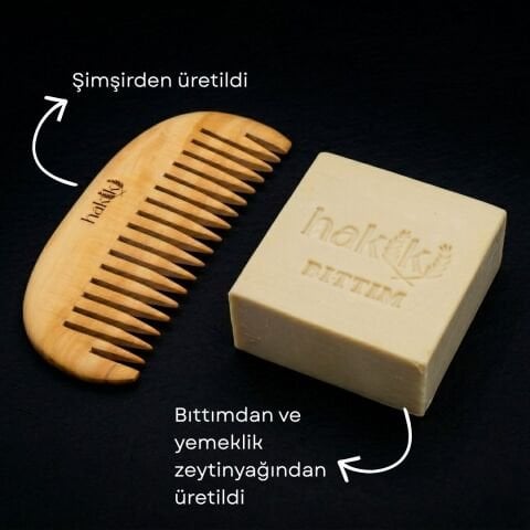 Geniş Dişli Şimşir Tarak & Bıttım Sabunu Seti | Bıttım ve Yemeklik Zeytinyağı ile Doğal Saç ve Cilt Bakımı