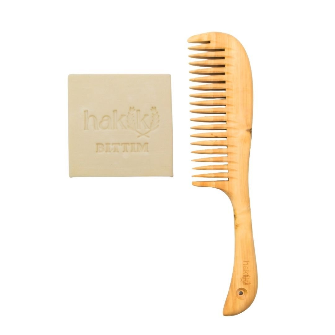 Saplı Şimşir Tarak & Bıttım Sabunu Seti | Bıttım ve Yemeklik Zeytinyağı ile Doğal Saç ve Cilt Bakımı