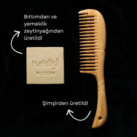 Saplı Şimşir Tarak & Bıttım Sabunu Seti | Bıttım ve Yemeklik Zeytinyağı ile Doğal Saç ve Cilt Bakımı