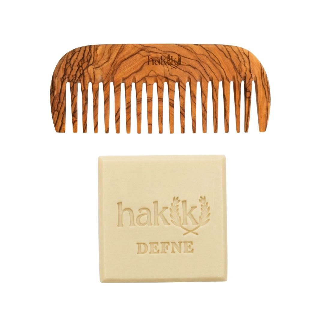 Zeytin Geniş Dişli Tarak & Defne Sabunu Seti | Defne ve Yemeklik Zeytinyağı ile Doğal Saç ve Cilt Bakımı