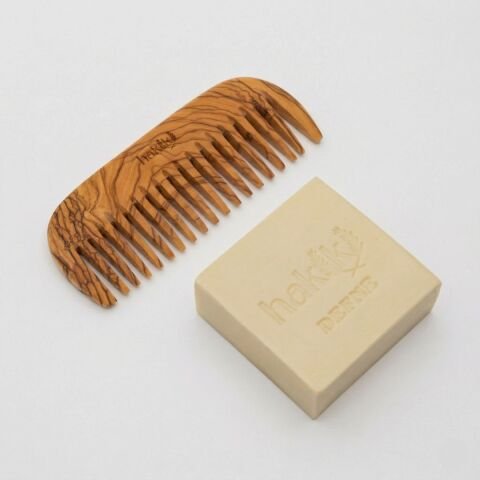 Zeytin Geniş Dişli Tarak & Defne Sabunu Seti | Defne ve Yemeklik Zeytinyağı ile Doğal Saç ve Cilt Bakımı