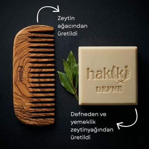 Zeytin Geniş Dişli Tarak & Defne Sabunu Seti | Defne ve Yemeklik Zeytinyağı ile Doğal Saç ve Cilt Bakımı
