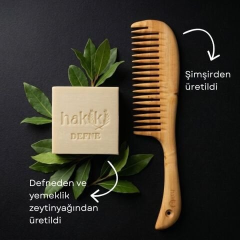 Saplı Şimşir Tarak & Defne Sabunu Seti | Defne ve Yemeklik Zeytinyağı ile Doğal Saç ve Cilt Bakımı