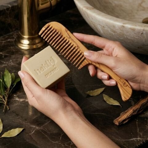 Zeytin Saplı Tarak & Defne Sabunu Seti | Defne ve Yemeklik Zeytinyağı ile Doğal Saç ve Cilt Bakımı