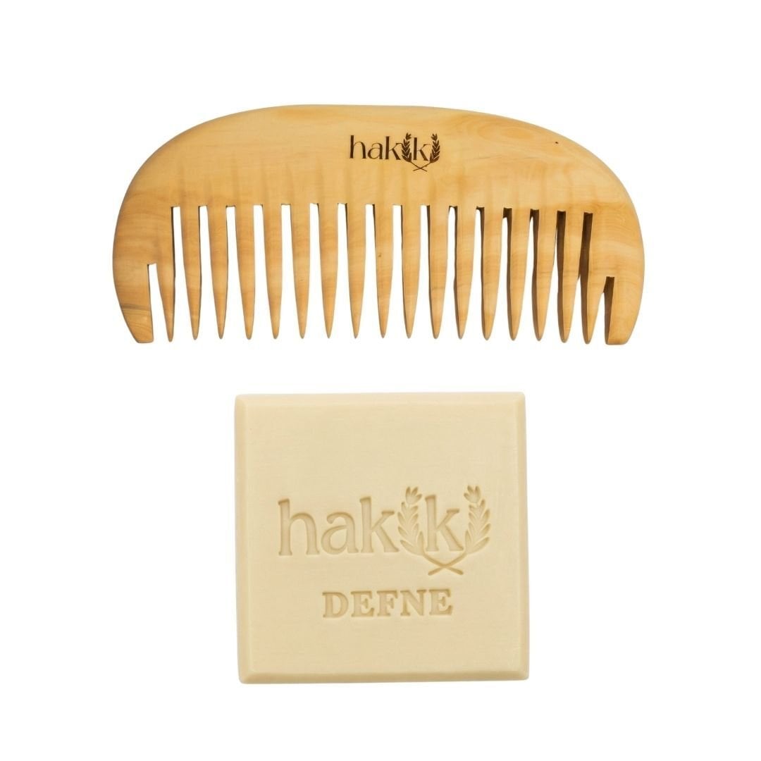 Geniş Dişli Şimşir Tarak & Defne Sabunu Seti | Defne ve Yemeklik Zeytinyağı ile Doğal Saç ve Cilt Bakımı