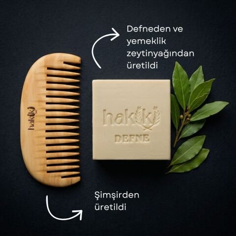Geniş Dişli Şimşir Tarak & Defne Sabunu Seti | Defne ve Yemeklik Zeytinyağı ile Doğal Saç ve Cilt Bakımı
