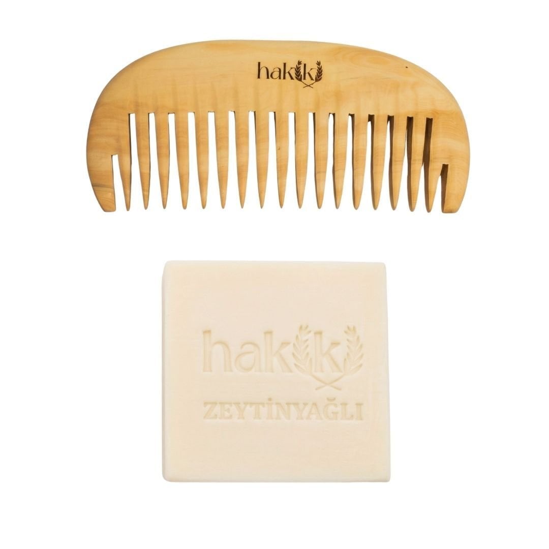 Geniş Dişli Şimşir Tarak & Zeytinyağı Sabunu Seti | %100 Yemeklik Zeytinyağı ile Doğal Saç ve Cilt Bakımı
