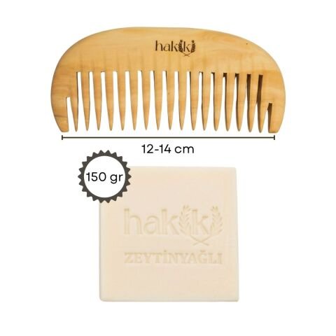 Geniş Dişli Şimşir Tarak & Zeytinyağı Sabunu Seti | %100 Yemeklik Zeytinyağı ile Doğal Saç ve Cilt Bakımı