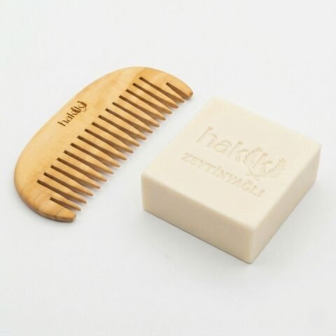 Geniş Dişli Şimşir Tarak & Zeytinyağı Sabunu Seti | %100 Yemeklik Zeytinyağı ile Doğal Saç ve Cilt Bakımı