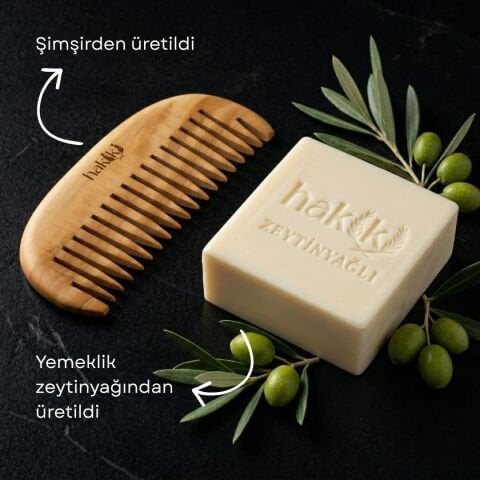 Geniş Dişli Şimşir Tarak & Zeytinyağı Sabunu Seti | %100 Yemeklik Zeytinyağı ile Doğal Saç ve Cilt Bakımı