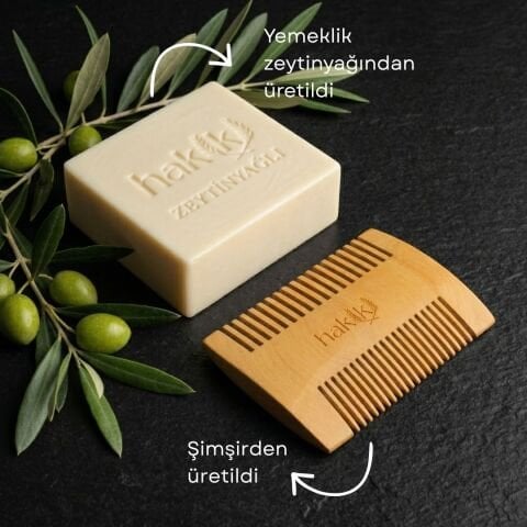 Çift Taraflı Şimşir Tarak & Zeytinyağı Sabunu Seti | %100 Yemeklik Zeytinyağı ile Doğal Saç ve Cilt Bakımı