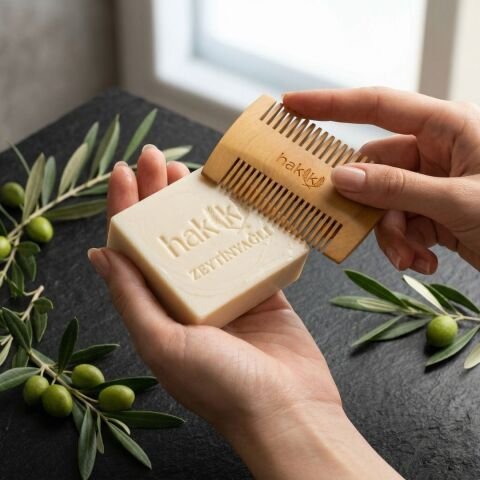 Çift Taraflı Şimşir Tarak & Zeytinyağı Sabunu Seti | %100 Yemeklik Zeytinyağı ile Doğal Saç ve Cilt Bakımı