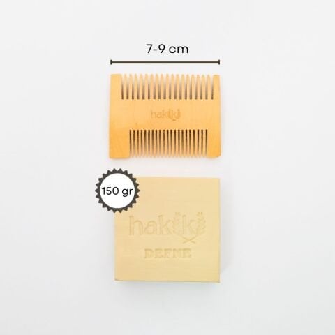 Çift Taraflı Şimşir Tarak & Defne Sabunu Seti | Defne ve Yemeklik Zeytinyağı ile Doğal Saç ve Cilt Bakımı