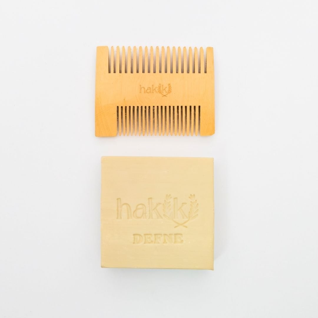 Çift Taraflı Şimşir Tarak & Defne Sabunu Seti | Defne ve Yemeklik Zeytinyağı ile Doğal Saç ve Cilt Bakımı