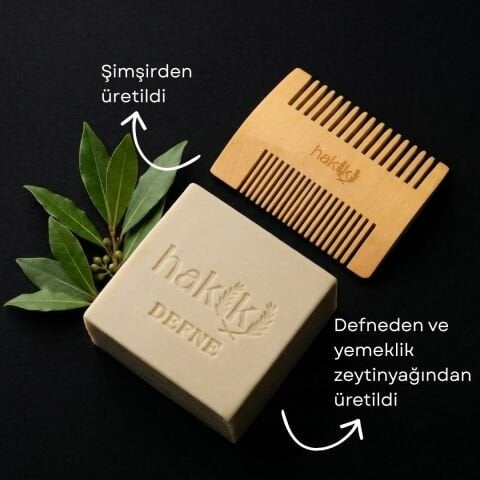 Çift Taraflı Şimşir Tarak & Defne Sabunu Seti | Defne ve Yemeklik Zeytinyağı ile Doğal Saç ve Cilt Bakımı