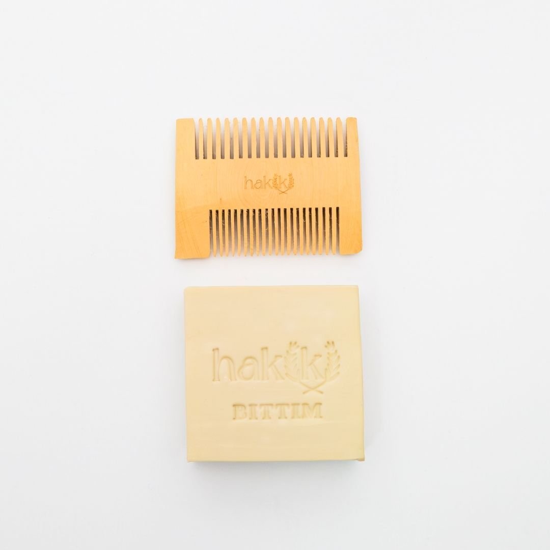 Çift Taraflı Şimşir Tarak & Bıttım Sabunu Seti | Bıttım ve Yemeklik Zeytinyağı ile Doğal Saç ve Cilt Bakımı