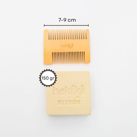 Çift Taraflı Şimşir Tarak & Bıttım Sabunu Seti | Bıttım ve Yemeklik Zeytinyağı ile Doğal Saç ve Cilt Bakımı