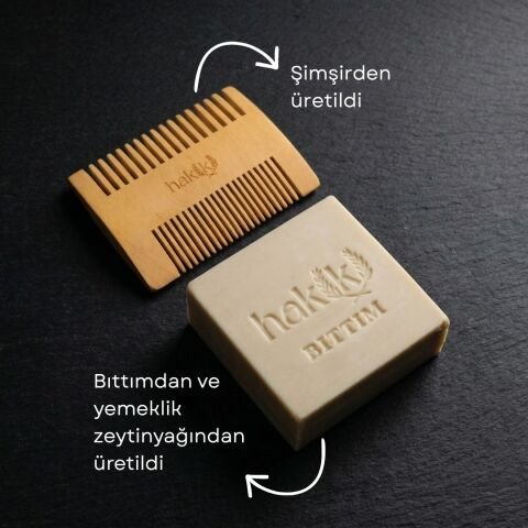 Çift Taraflı Şimşir Tarak & Bıttım Sabunu Seti | Bıttım ve Yemeklik Zeytinyağı ile Doğal Saç ve Cilt Bakımı