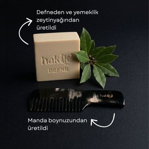 Saplı Kemik Tarak & Defne Sabunu Seti | Defne ve Yemeklik Zeytinyağı ile Doğal Saç ve Cilt Bakımı